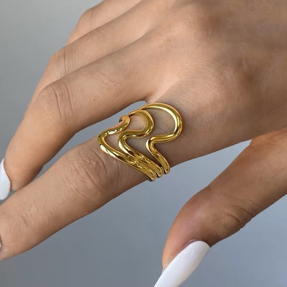 18K Gold Plated Adjustable Ring - Picture 1 of 9